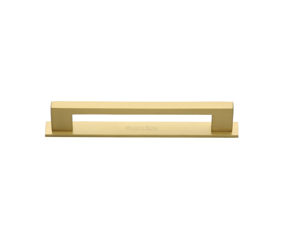Heritage Brass Satin Brass Metro Cabinet Pull Handle with Plate 128mm