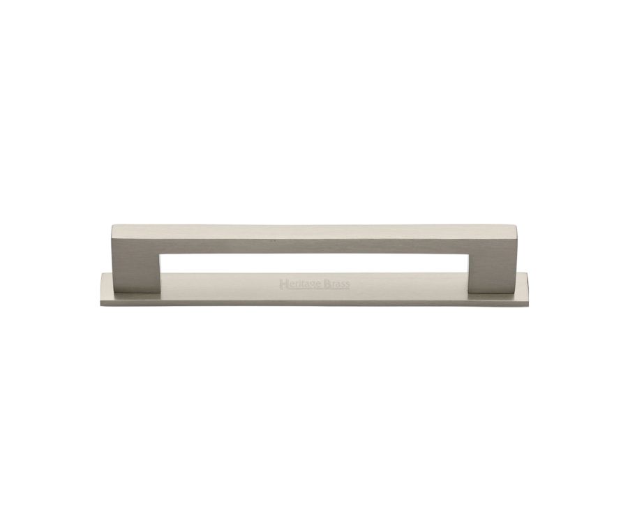 Heritage Brass Satin Nickel Metro Cabinet Pull Handle with Plate 128mm