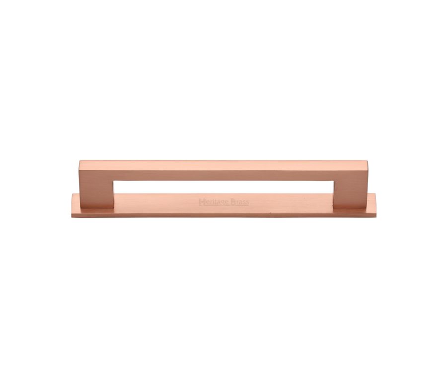 Heritage Brass Satin Rose Gold Metro Cabinet Pull Handle with Plate 128mm