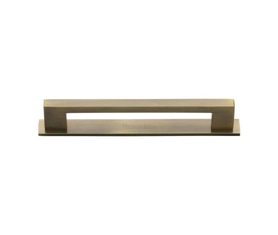 Heritage Brass Antique Brass Metro Cabinet Pull Handle with Plate 160mm