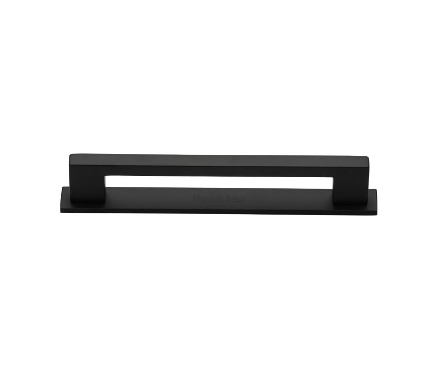 Heritage Brass Matt Black Metro Cabinet Pull Handle with Plate 160mm