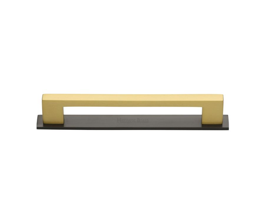 Heritage Brass Matt Bronze/Satin Brass Metro Cabinet Pull Handle with Plate 160mm