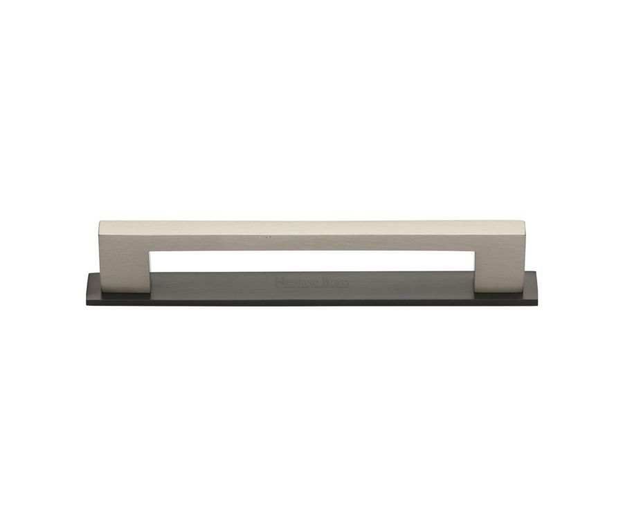 Heritage Brass Matt Bronze/Satin Nickel Metro Cabinet Pull Handle with Plate 160mm
