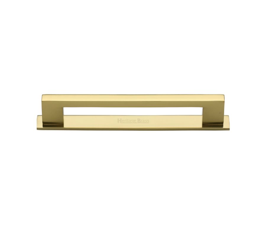Heritage Brass Polished Brass Metro Cabinet Pull Handle with Plate 160mm