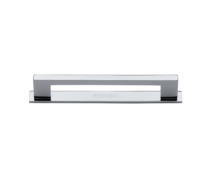 Heritage Brass Polished Chrome Metro Cabinet Pull Handle with Plate 160mm