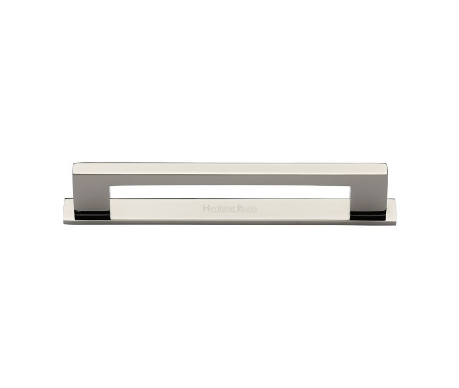 Heritage Brass Polished Nickel Finish Metro Cabinet Pull Handle with Plate 160mm