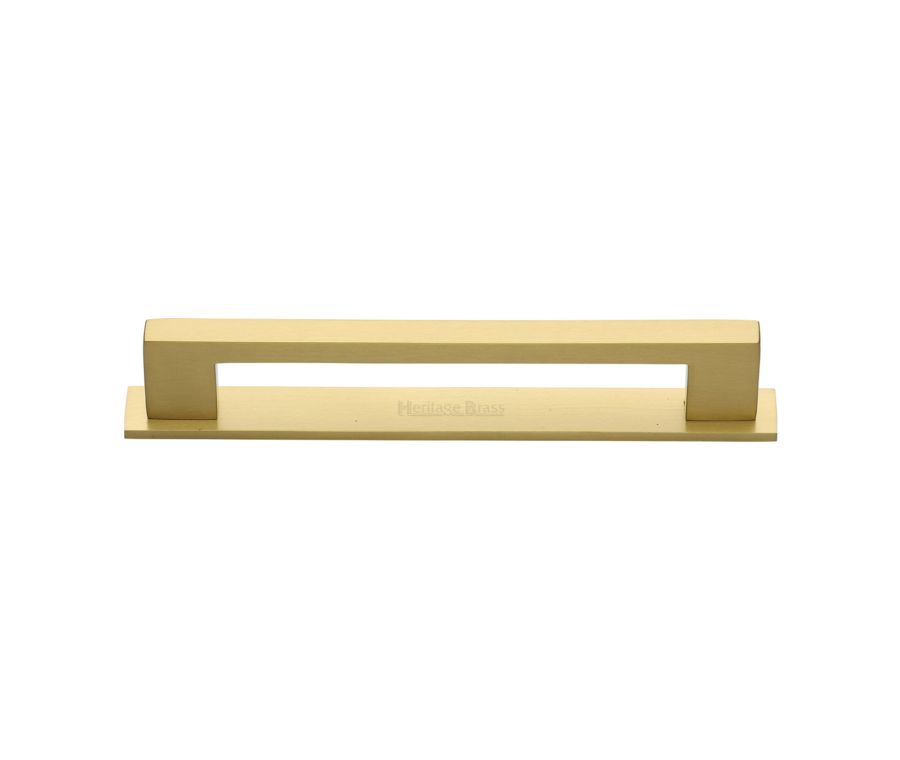 Heritage Brass Satin Brass Metro Cabinet Pull Handle with Plate 160mm