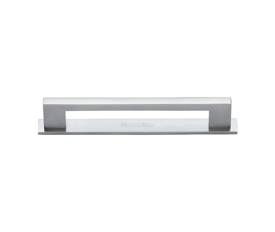 Heritage Brass Satin Chrome Metro Cabinet Pull Handle with Plate 160mm