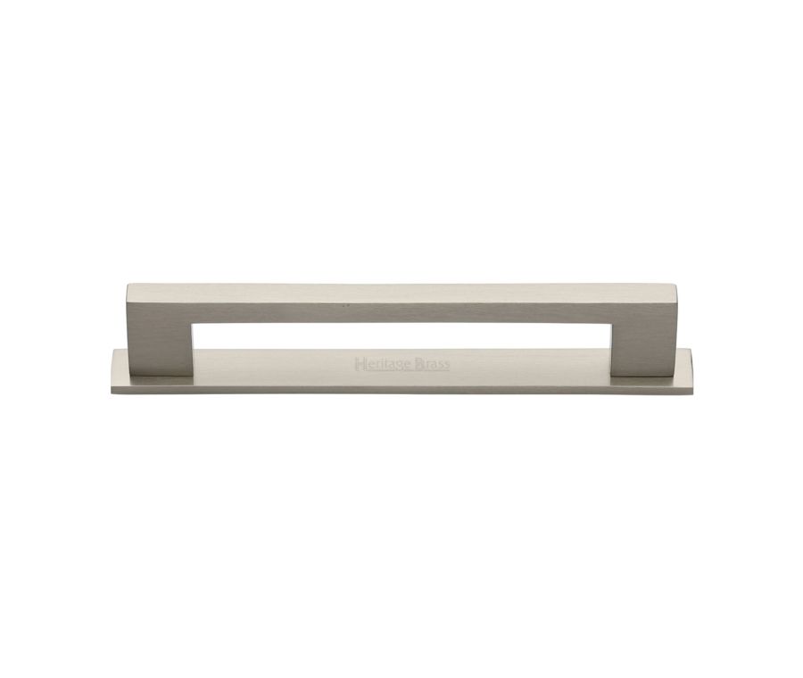 Heritage Brass Satin Nickel Metro Cabinet Pull Handle with Plate 160mm