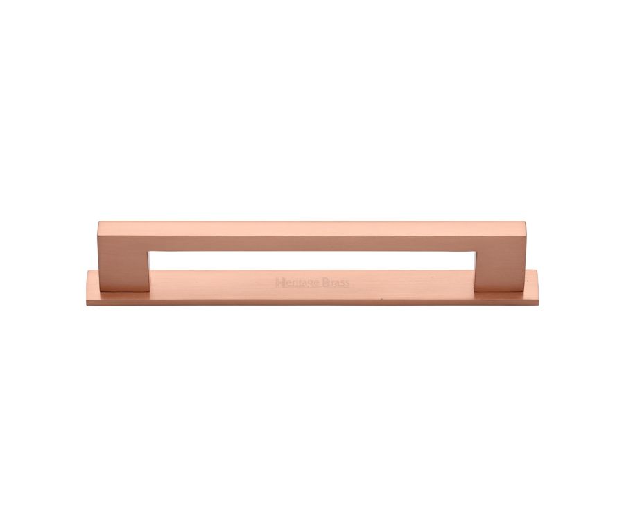 Heritage Brass Satin Rose Gold Metro Cabinet Pull Handle with Plate 160mm