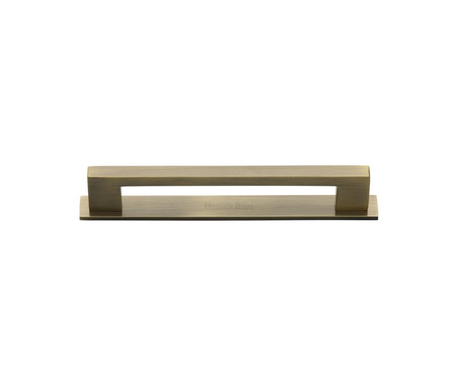Heritage Brass Antique Brass Metro Cabinet Pull Handle with Plate 96mm