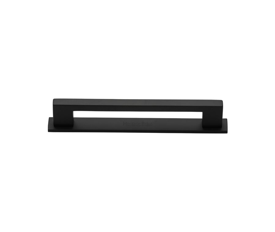 Heritage Brass Matt Black Metro Cabinet Pull Handle with Plate 96mm