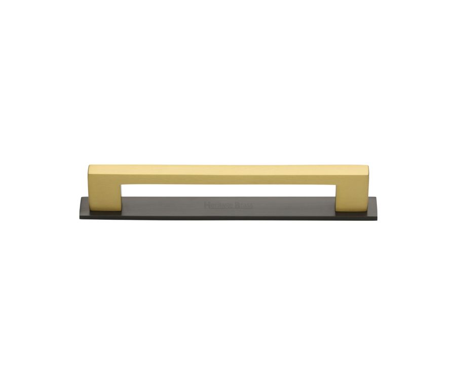 Heritage Brass Matt Bronze/Satin Brass Metro Cabinet Pull Handle with Plate 96mm