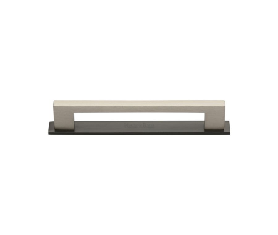 Heritage Brass Matt Bronze/Satin Nickel Metro Cabinet Pull Handle with Plate 96mm
