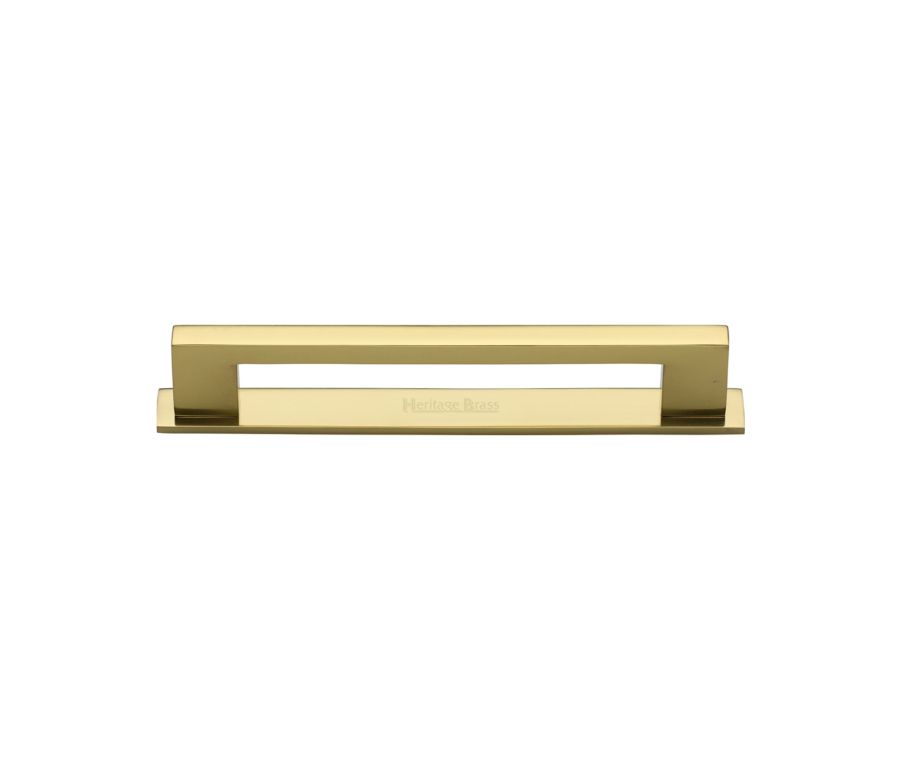 Heritage Brass Polished Brass Metro Cabinet Pull Handle with Plate 96mm