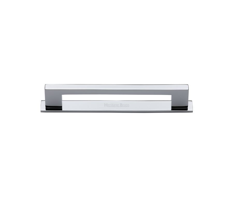 Heritage Brass Polished Chrome Metro Cabinet Pull Handle with Plate 96mm