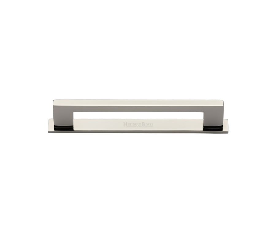 Heritage Brass Polished Nickel Finish Metro Cabinet Pull Handle with Plate 96mm