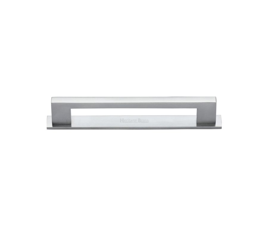 Heritage Brass Satin Chrome Metro Cabinet Pull Handle with Plate 96mm