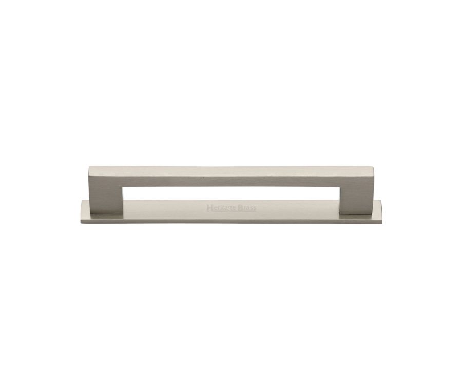 Heritage Brass Satin Nickel Metro Cabinet Pull Handle with Plate 96mm