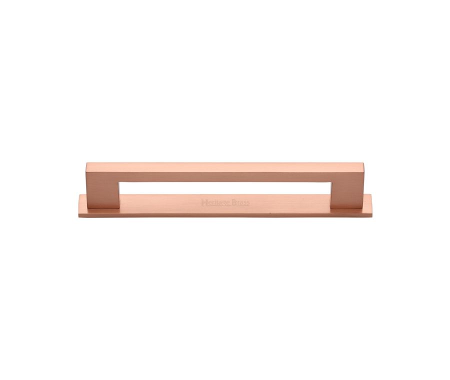 Heritage Brass Satin Rose Gold Metro Cabinet Pull Handle with Plate 96mm
