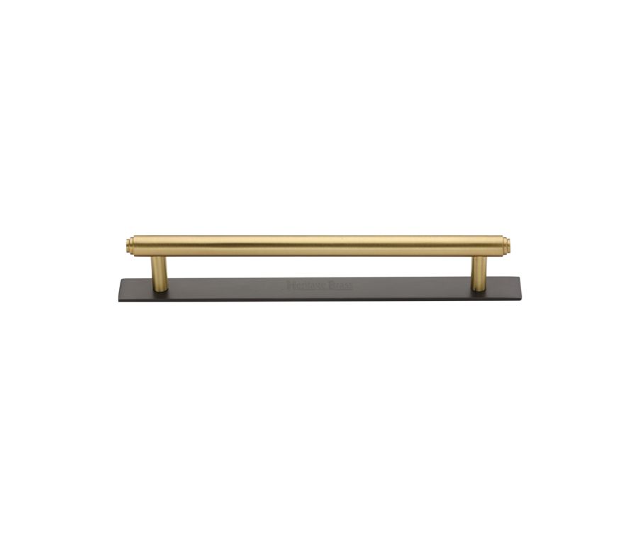 Heritage Brass Matt Bronze/Satin Brass Step Cabinet Pull Handle with Plate 128mm