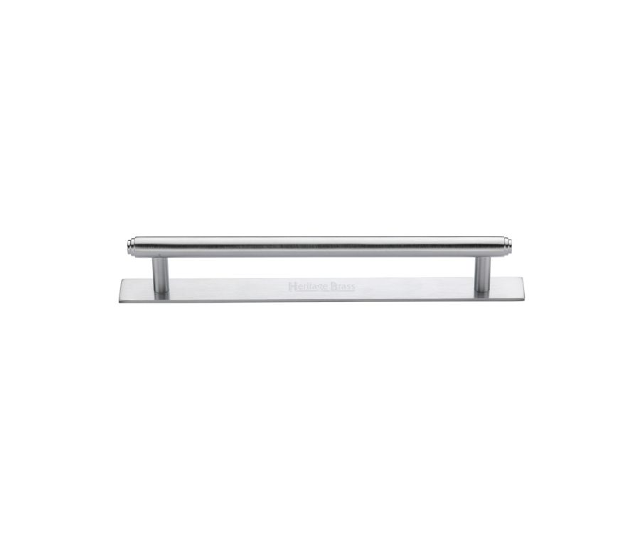 Heritage Brass Satin Chrome Step Cabinet Pull Handle with Plate 128mm