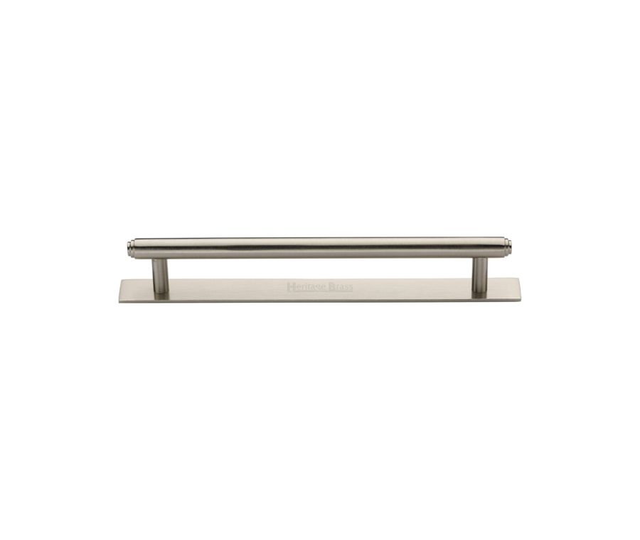 Heritage Brass Satin Nickel Step Cabinet Pull Handle with Plate 128mm