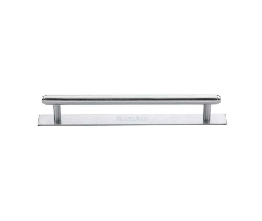 Heritage Brass Satin Chrome Step Cabinet Pull Handle with Plate 160mm