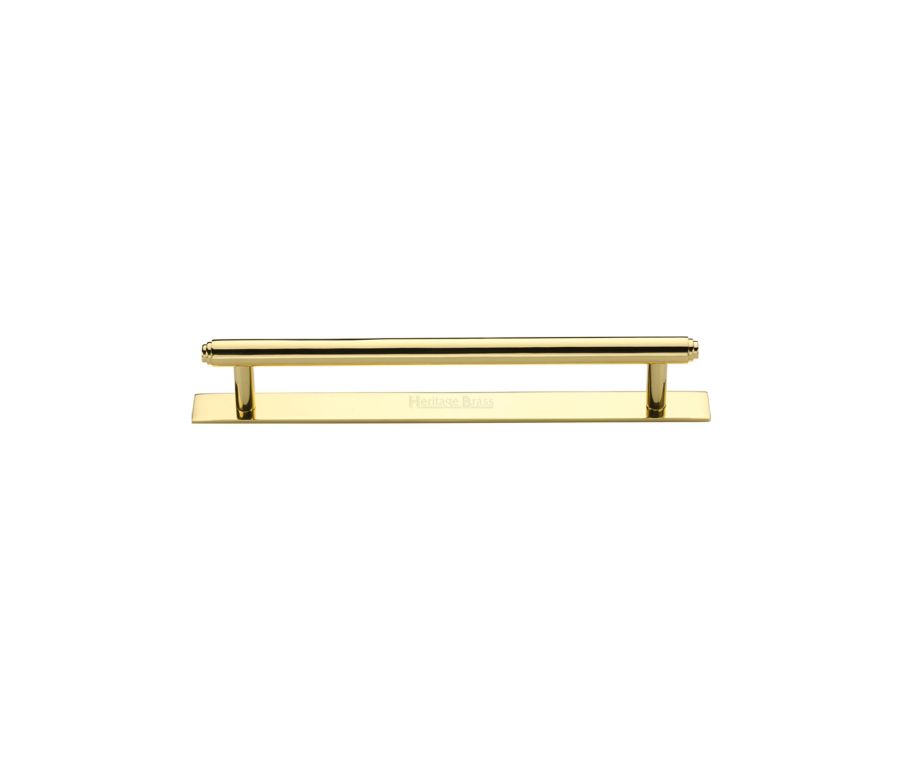 Heritage Brass Polished Brass Step Cabinet Pull Handle with Plate 96mm