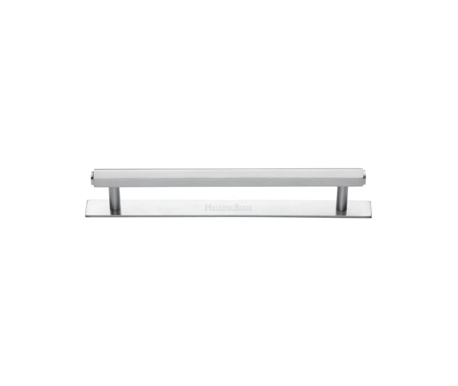Heritage Brass Satin Chrome Hexagonal Cabinet Pull Handle with Plate 128mm