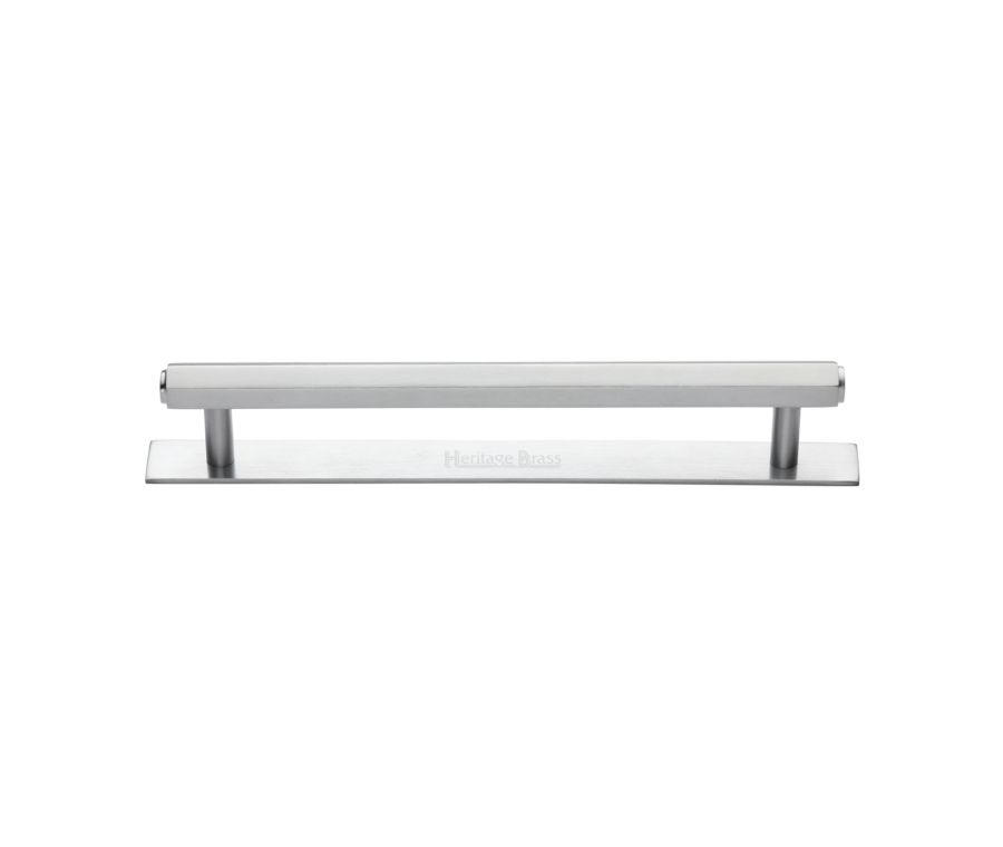 Heritage Brass Satin Chrome Hexagonal Cabinet Pull Handle with Plate 160mm