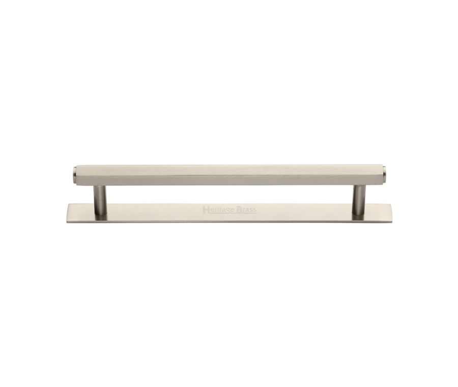 Heritage Brass Satin Nickel Hexagonal Cabinet Pull Handle with Plate 160mm