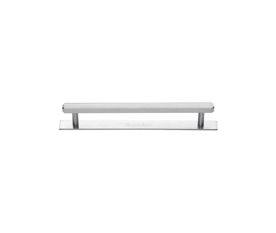 Heritage Brass Satin Chrome Hexagonal Cabinet Pull Handle with Plate 96mm