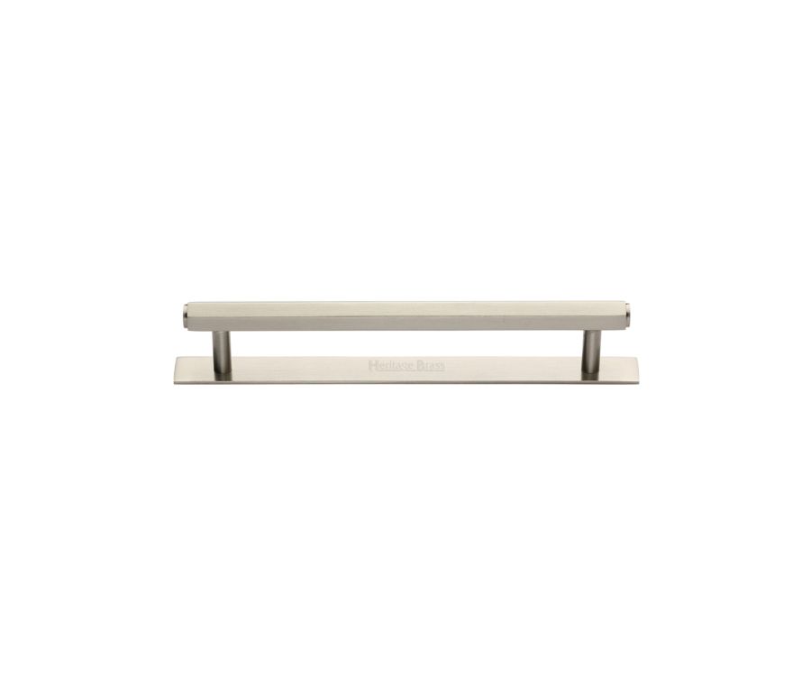 Heritage Brass Satin Nickel Hexagonal Cabinet Pull Handle with Plate 96mm