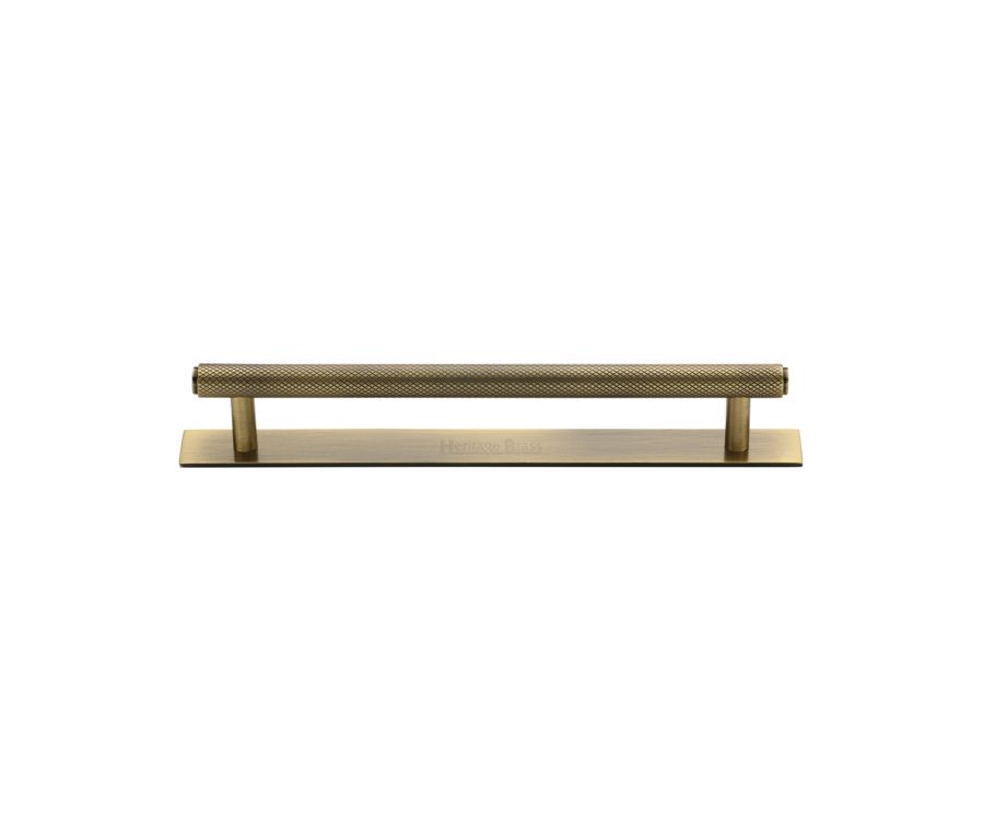 Heritage Brass Antique Brass Knurled Cabinet Pull Handle with Plate 128mm