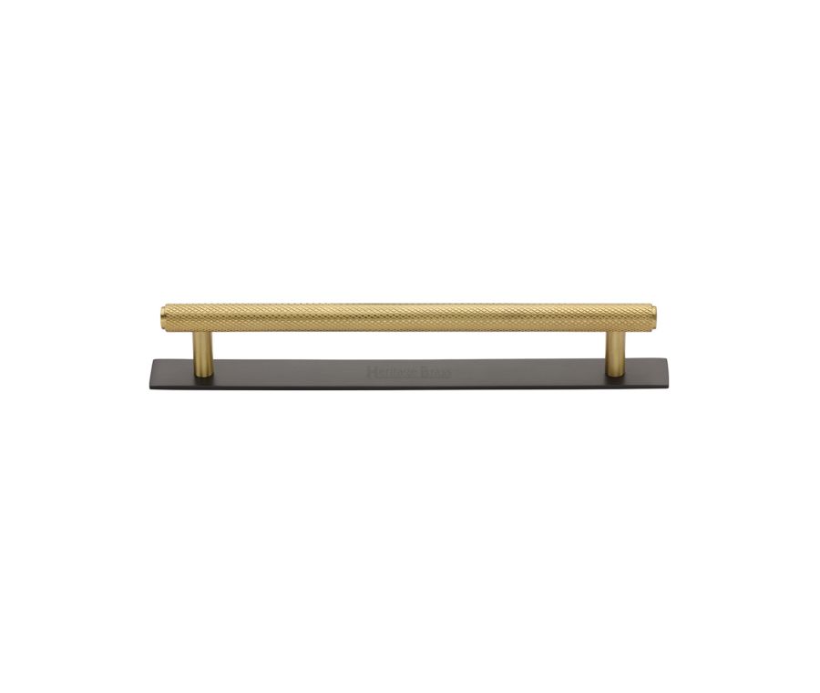 Heritage Brass Matt Bronze/Satin Brass Knurled Cabinet Pull Handle with Plate 128mm
