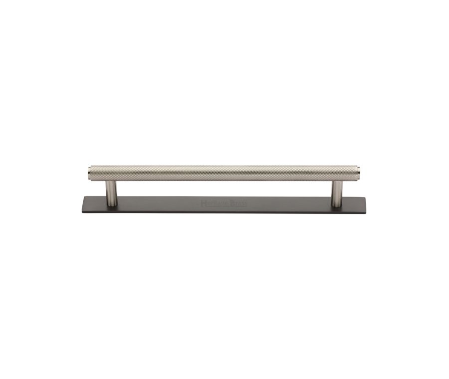 Heritage Brass Matt Bronze/Satin Nickel Knurled Cabinet Pull Handle with Plate 128mm