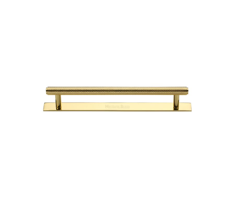 Heritage Brass Polished Brass Knurled Cabinet Pull Handle with Plate 128mm