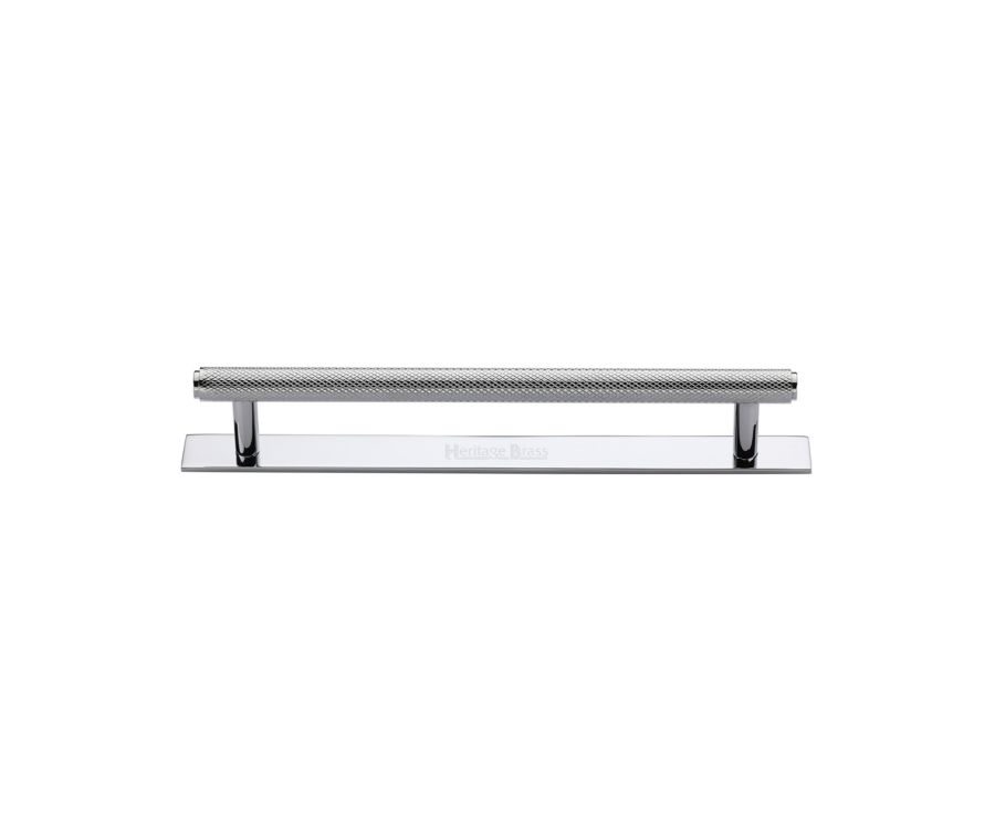 Heritage Brass Polished Chrome Knurled Cabinet Pull Handle with Plate 128mm
