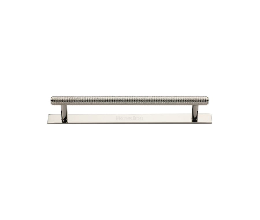 Heritage Brass Polished Nickel Finish Knurled Cabinet Pull Handle with Plate 128mm