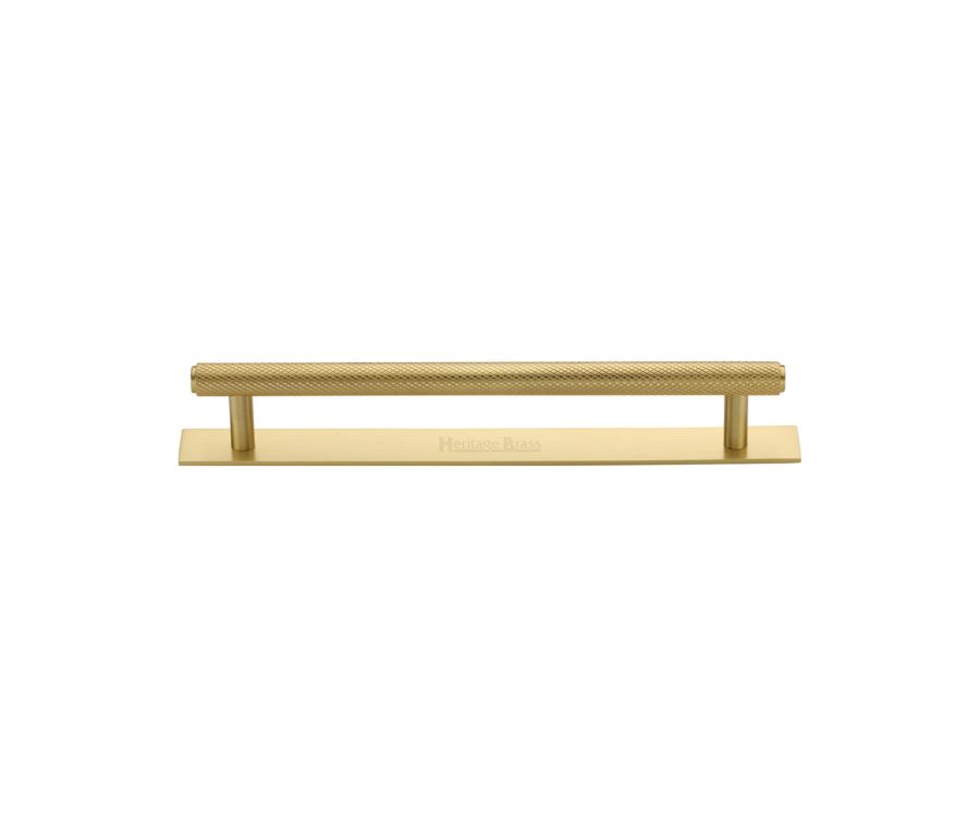 Heritage Brass Satin Brass Knurled Cabinet Pull Handle with Plate 128mm
