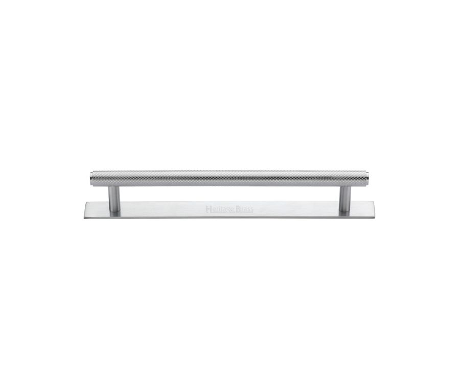 Heritage Brass Satin Chrome Knurled Cabinet Pull Handle with Plate 128mm
