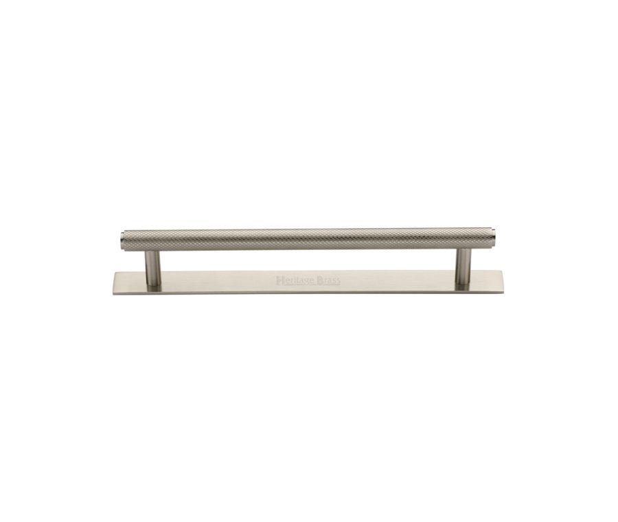 Heritage Brass Satin Nickel Knurled Cabinet Pull Handle with Plate 128mm