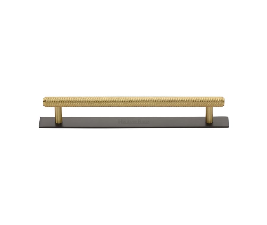 Heritage Brass Matt Bronze/Satin Brass Knurled Cabinet Pull Handle with Plate 160mm