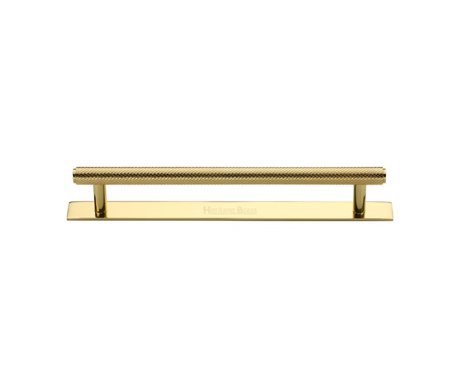 Heritage Brass Polished Brass Knurled Cabinet Pull Handle with Plate 160mm