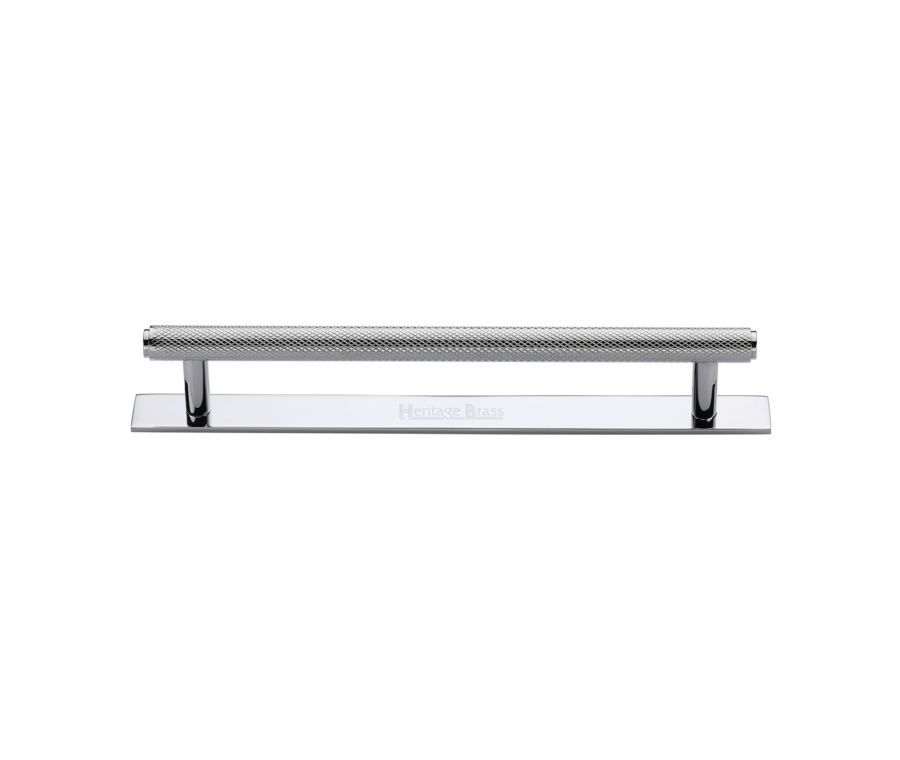 Heritage Brass Polished Chrome Knurled Cabinet Pull Handle with Plate 160mm
