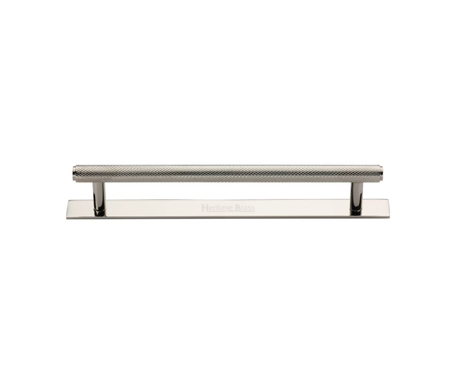 Heritage Brass Polished Nickel Finish Knurled Cabinet Pull Handle with Plate 160mm