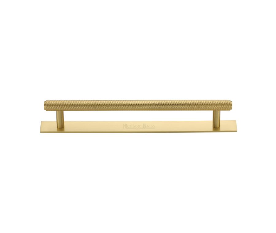 Heritage Brass Satin Brass Knurled Cabinet Pull Handle with Plate 160mm