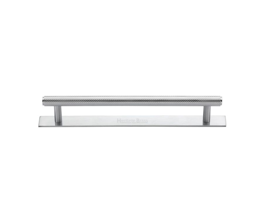 Heritage Brass Satin Chrome Knurled Cabinet Pull Handle with Plate 160mm