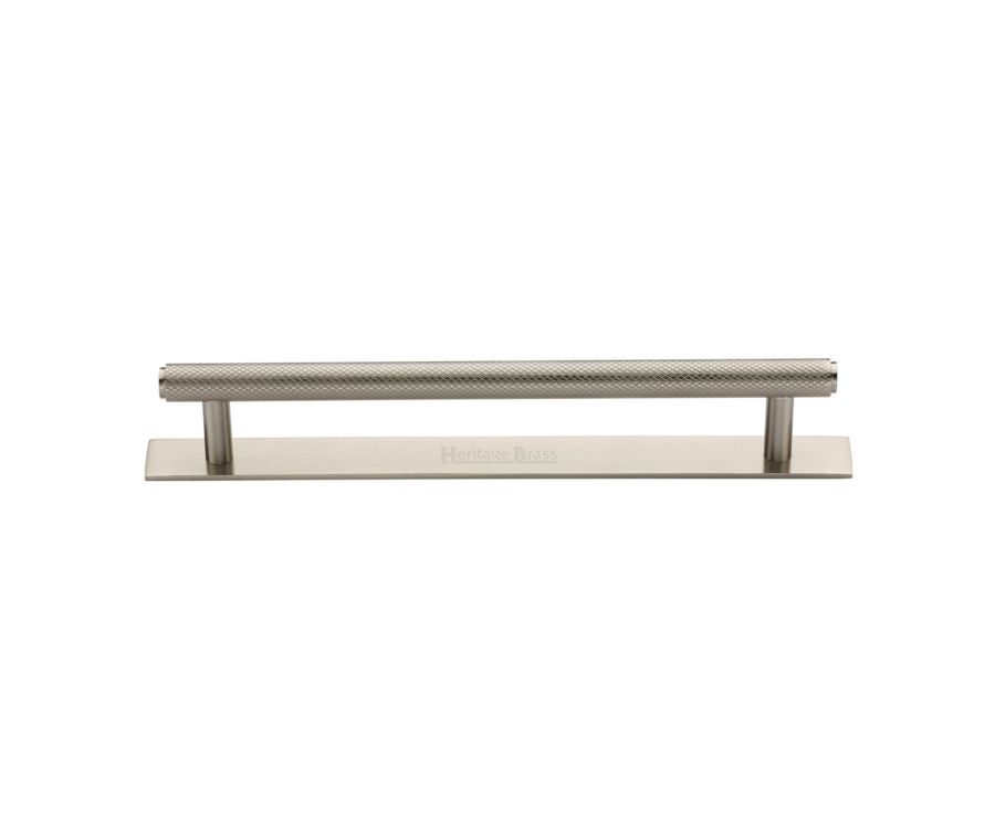 Heritage Brass Satin Nickel Knurled Cabinet Pull Handle with Plate 160mm